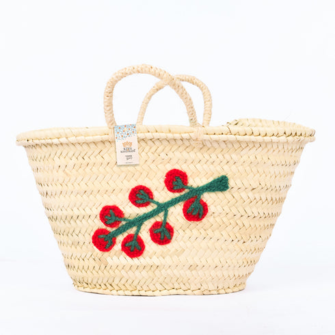 Tomato Stem Leaf Embroidered Basket - Handwoven Farmers’ Market Tote 🍅